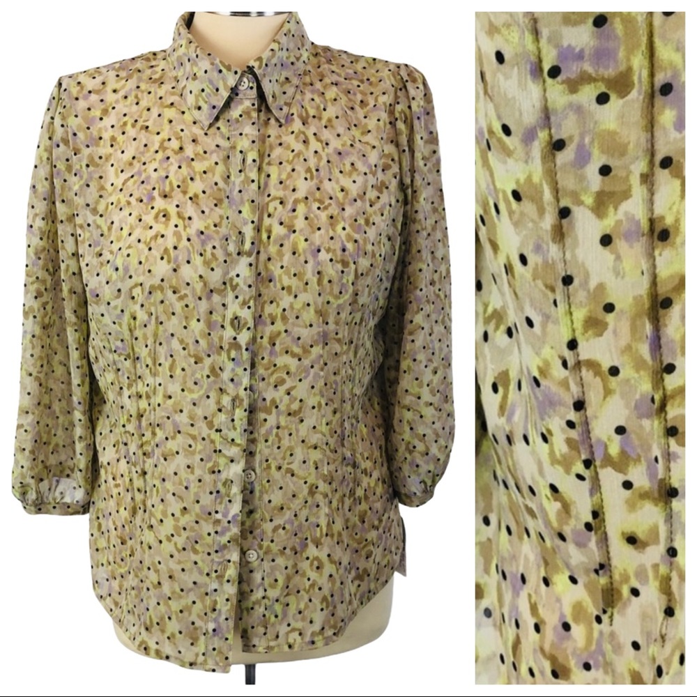 Christopher & Banks M Blouse Button down Polka Dot